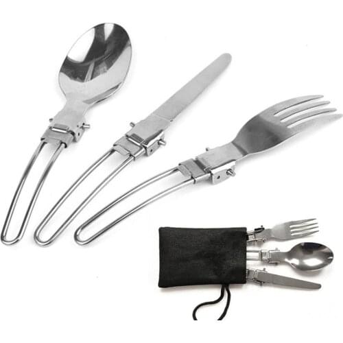Folding Spoon Fork Knife Set 3 in 1 Folding Dinner Flatware Utensil Stainless Steel for Camping Picnic Travel Hiking Backpacking
