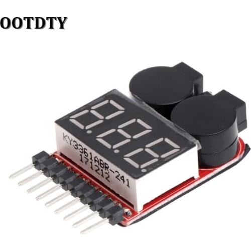 OOTDTY 1-8S Lipo/Li-ion/Fe RC Boat Battery 2 In 1 Tester LED Low Voltage Buzzer Alarm