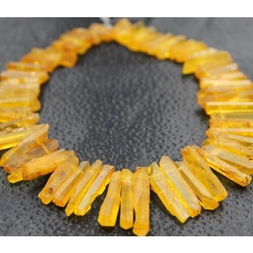 Approx 53pcs/strand Natural Champagne AB Quartz Crystal Point Pendant Rough Top Drilled Spike Gem Beads Crystal Necklace
