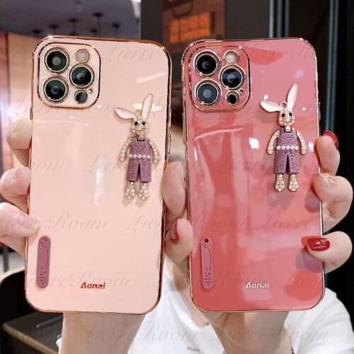 LierreRoom Luxury Rhinestone Rabbit For IPhone 12 11 Pro Mobile Phone Case Soft Glue XS Max Female Creative Case For 8Plus XR
