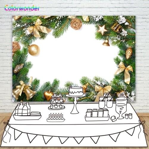 Xmas Backdrops for Photography 7x5 Gold Ball Green Christmas Wreath Photo Background Newborn Custom Baby Holiday Photos
