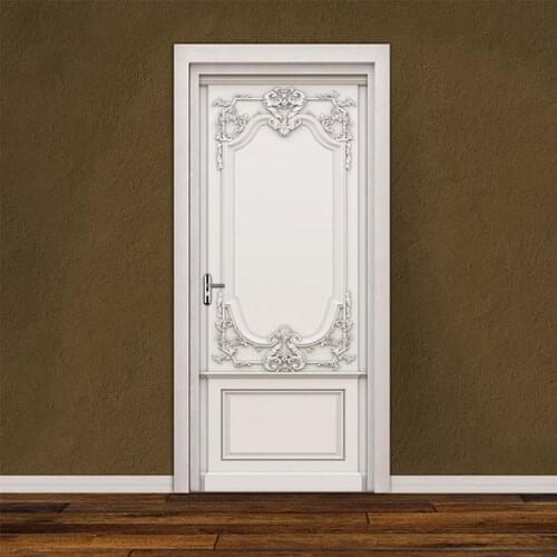 Self Adhesive Door Sticker Wallpaper 3D Relief Plaster Carved European Style Living Room Bedroom Door Mural Sticker Wall Decals