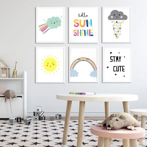 Nordic Nursery Wall Art Rainbow Alphabet Cloud Canvas Poster Sun Quote Print Painting Children Bedroom Decorative Picture