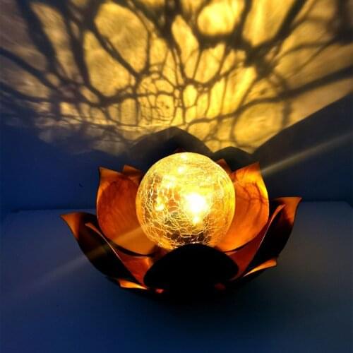 LED Solar Lotus Light Waterproof Crack Glass Ball Flower Lamp Garden Decor Outdoor Lotus Lawn Light Decorative Solar Light