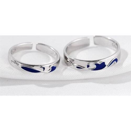 Sole Memory Couple Gift Sweet Romantic Blue Ocean 925 Sterling Silver Female Resizable Opening Rings SRI409