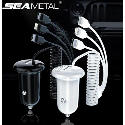 Universal 3 in 1 Cigarette Lighter Car Charger 15W 3 Cables Type-C/IOS/Micro-USB Mini Car Power Adapter Socket for GPS/DVR/Phone