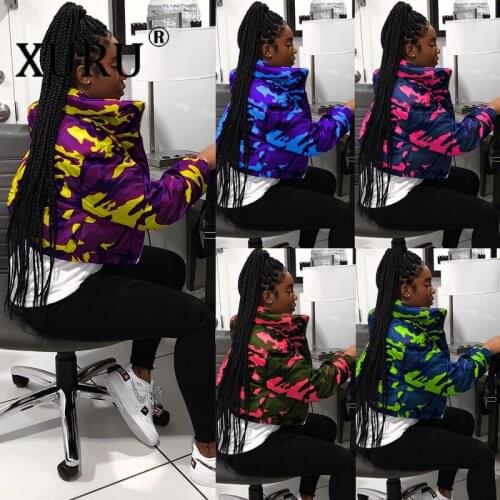 XURU European and American New Style Womens Coat Camouflage Jacket Autumn and Winter Cotton Jacket Jackets