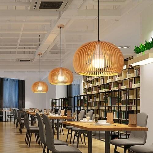 Japan Pendant Lights Wood Hanging Light Bamboo Pendant Lamp Natural Wood Pendant Light E27 LED Lighting For Living Room Kitchen