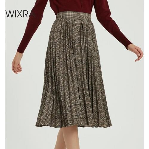 Wixra Vintage Plaid Pleates Skirts Elegant High Elastic Waist Stylish Skirt Streetwear Ladies Bottom Autumn Winter