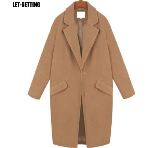 Spring autumn winter medium-long loose female overcoat slim blend woolen women outerwear red,black,gray,dark blue,khaki,S,M,L,XL