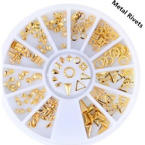 Gold 3D DIY Jewelry Studs Metal Rivets Mix Hollow Round Design Nail Art Decoration Tools