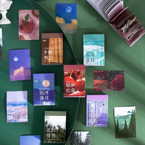 1 Book Moon Stickers Aesthetic Scrapbooking Album Diary Label Material Galaxy Museum Series DIY Stationery Decorative Paper