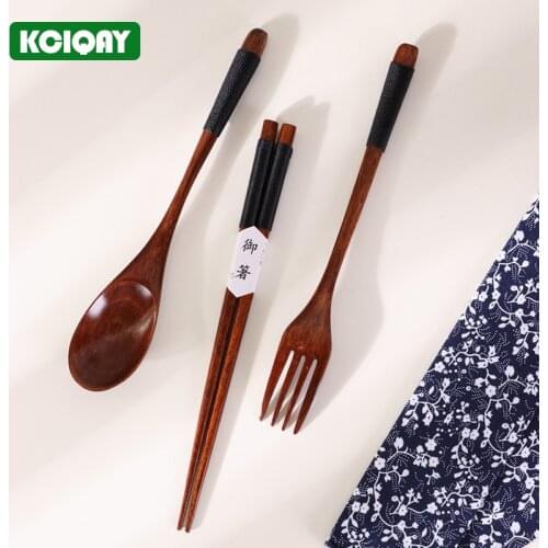 1Set Janpanese Style Wooden Chopsticks Spoon Fork Set Portable Tied Line Flatware Tableware Cutlery Set For Home Outdoor Picnic