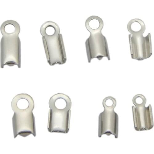 100pcs/lot Stainless Steel Cords Crimp End Beads Caps Leather Clip Tip Fold End Bead Bracelet Connectors for Jewelry Making