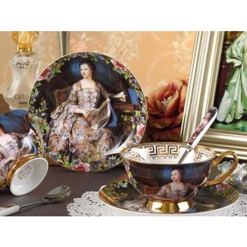 180ml Royal Bone China Ceramic coffee tea with spoon Empress Josephine painting design gilded tea Cups
