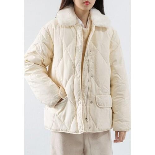 2021 Fashion Winter Coat Women Slim White Duck Down Jacket Woman Parkas Faux Fur Collar Autumn Korean Clothes Casacos WPY4009