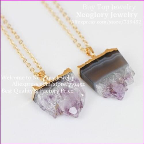 4pcs Natural CRYSTAL Druzy Pendant Necklace,CRYSTAL Necklace,Gold color Crystal Quartz Druzy Stone Gems Stone Necklace
