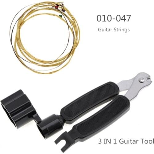 Acoustic Guitar String 010-047 + Replace String Tool with 3 IN 1 Multifunctional Guitar Winder String Cutter Pin Puller Hot