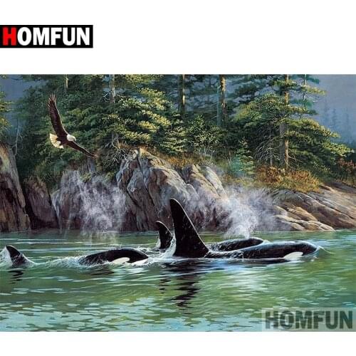 HOMFUN Full Square/Round Drill 5D DIY Diamond Painting "Whale mountain landscape" Embroidery Cross Stitch 5D Home Decor A30092