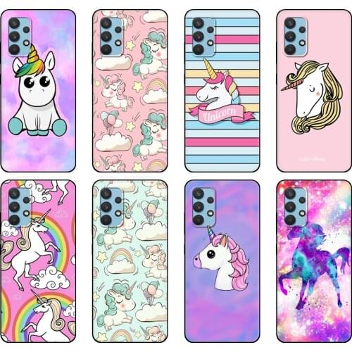 Black tpu Case For Samsung galaxy A32 A42 A52 A72 4g 5g S21 PLUS ultra back cover Rainbow Unicorn