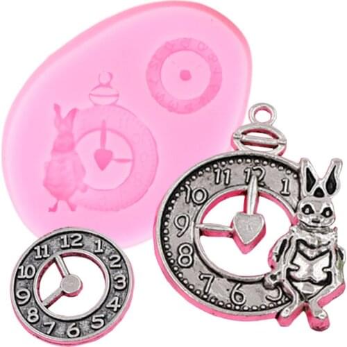 Rabbit Clock Cake Mold 3D Silicone Molds Cake Decorating Tools Fondant Mould Candy Polymer Clay Chocolate Gumpaste Moulds