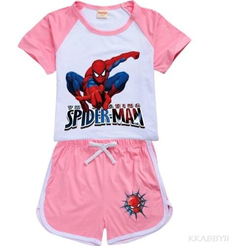 Spiderman Short Sleeveless T Shirts Suits Baby Boy Girl Summer Toddler Clothes Set Cartoon Vest Children Bebe Clothing