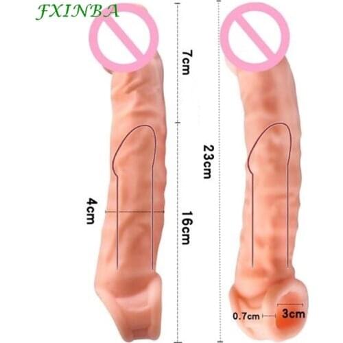FXINBA 23cm Large Penis Extender Sleeve Reusable Comdom Delay Ejaculation Penis Sleeve Dick Male Dildo Enlarger Sex Toys For Men