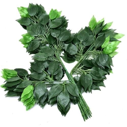 12pcs Artificial Leaves Plastic Tree Artificial Ficus Leaf Ginkgo Biloba Branches Outdoor Fake Leaves for DIY Office Home Decor