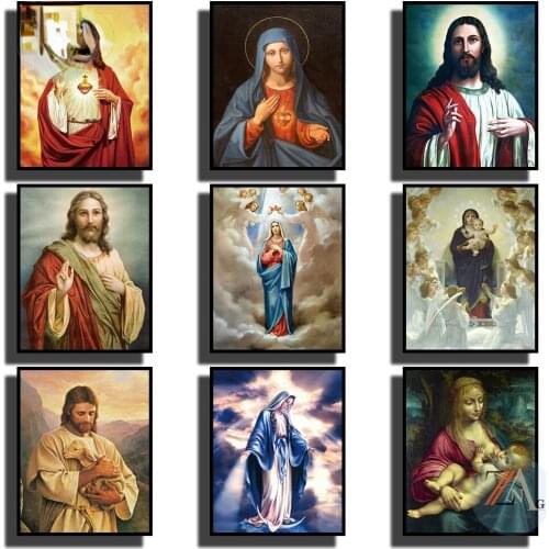 Canvas Painting Christian Virgin Mary Catholic Church Printing Bedroom Art Mural and Modern Home Room Decor Anime Poster Picture
