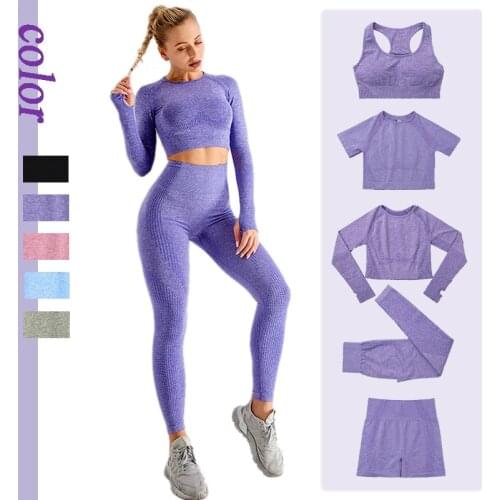 Free Combination Women Yoga Set Workout Sportswear Gym Clothing Fitness Long Sleeve Crop Top High Waist Leggings Sports Suits