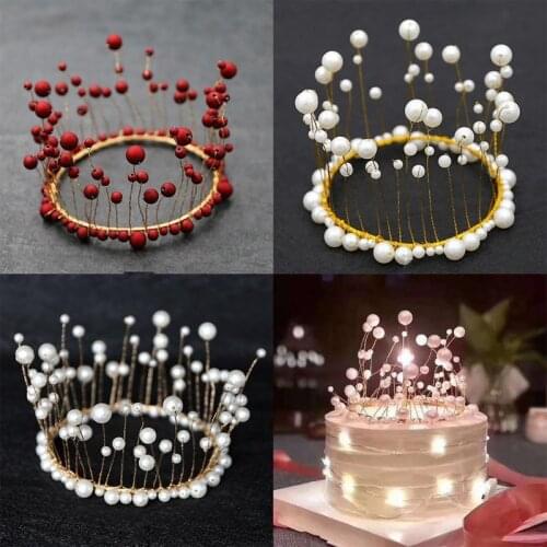 Artificial Pearl Crown Happy Birthday Crown Cake Decorating Supplies Cake Topper Queen Girl Fashion Baby Shower Party Decor