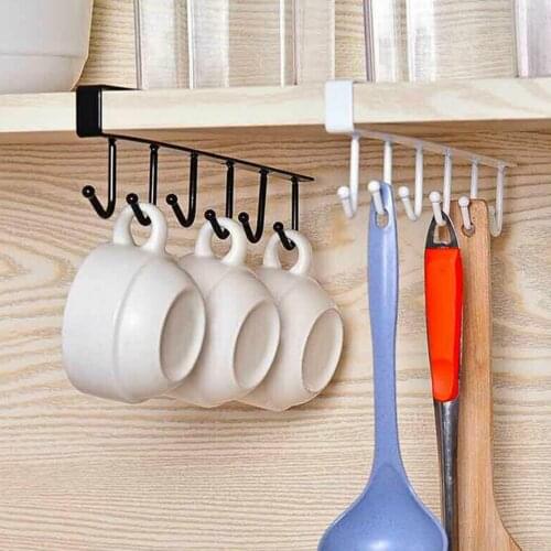Kitchen 6 Hooks Cabinet Wall Hanging Cup Holder Shelf Storage Rack Organizer shelf organizer