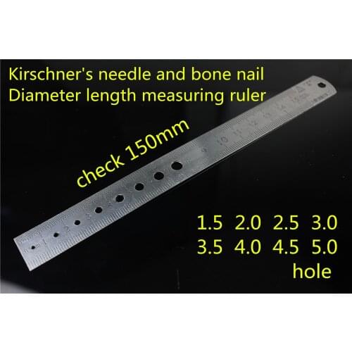 Medical orthopedic stainless steel ruler Kirschner K wire and bone screw diameter lenght measuring ruler 150mm 8 holes pet vet