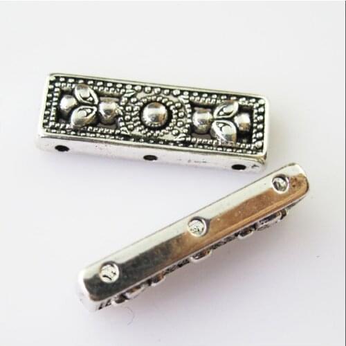 Fashion 5Pcs Tibetan Silver Color 3Holes Flower Spacer Beads Bars Charms Connectors 9x26mm