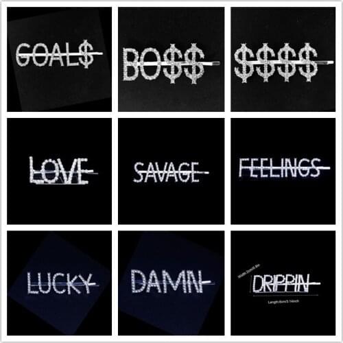 Fashion Crystal Rhinestone Hair Clips Word Hair Pins for Women Hair Accessories Hair Grip Barrettes Letter Hair Pin Jewelry