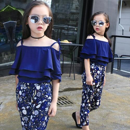 Fashion Summer Girls Clothing Set 2021 Children Off Shoulder Tops Floral Pants 2Pcs Kids Outfits Teen Girl Clothes 5 6 7 8 Years