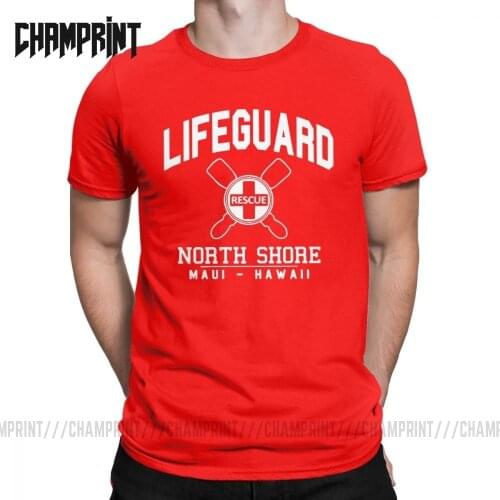 Men T-Shirts Lifeguard North Shore MAUI Hawaii Unique 100% Cotton Tee Island Beach Red Lifeguarding Uniform T Shirt Tops Gift