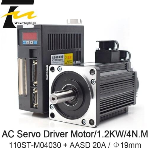 WaveTopSign 1.2KW AC Servo Motor Kits 4N.M 3000RPM 110ST-M04030 AC Motor Matched Servo Motor Driver AASD 20A Complete Motor