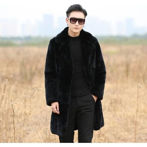 Real genunie natural mens rex rabbit fur coat English-collar long fashion jacket warm winter custom any size