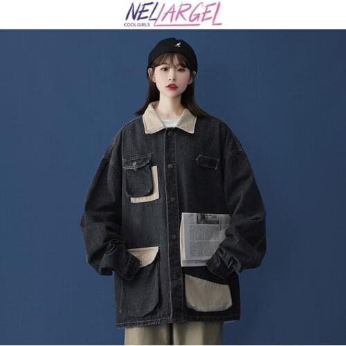 NELLARGEL Women Kawaii Y2k Korean Fashion Harajuku Jackets 2021 Female Vintage Streetwear Varsity Jacket Girl Causal Loose Coats