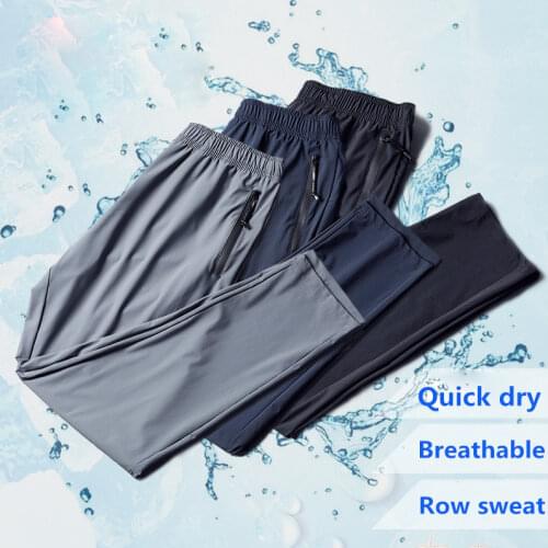 New Trousers Quick Drying Ultra Thin Ice Silk Elastic Slim Pants Youth Men City Walking Soft Leisure Sports Wear Big Size