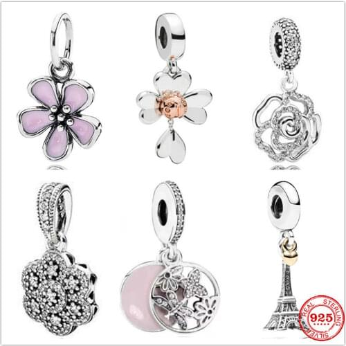New 925 Sterling Silver Popsicle Bells Tower Cactus Pink Flower Dangle Charm Bead Fit Original Pandora Bracelet DIY Jewelry
