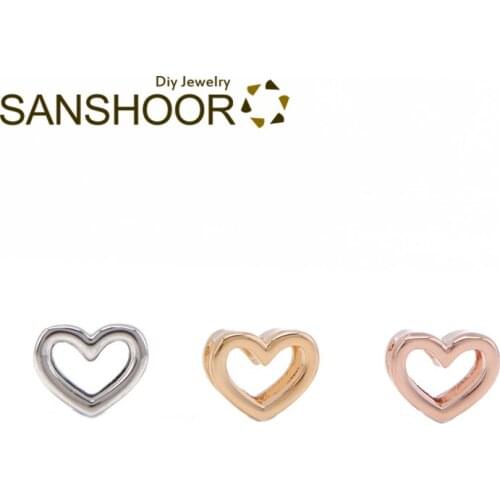 SANSHOOR Hollow Heart Slide Charms Kids Size Fit 8mm Width Leather Keeper Mesh Bracelet DIY Wristband Jewelry For Women Toddler