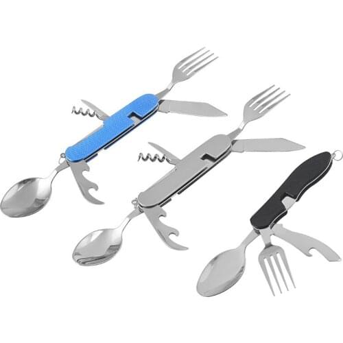 Detachable Multi Tool Portable Picnic Camp Spoon Fold Spork Fork Tableware Knife Cutlery Bottle Can Opener Multitool Outdoor