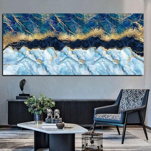 Modern Blue Yellow Marble Texture Abstract Nordic Poster Canvas Wall Picture For Living Room Painting Mural Bedroom Decoration