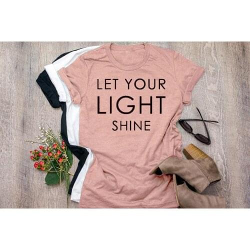 Let Your Light Shine T-Shirt Christian Tee Scripture Slogan Top Funny Short Sleeve Letter Grunge Hipster Tee Olive Clothes shirt