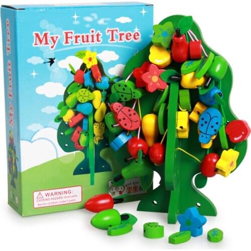 [Funny] Colorful Multifunction Tree Wooden Beads Toys Education Wooden christmas tree Toys Animal Fruit Beads Montessori Toy