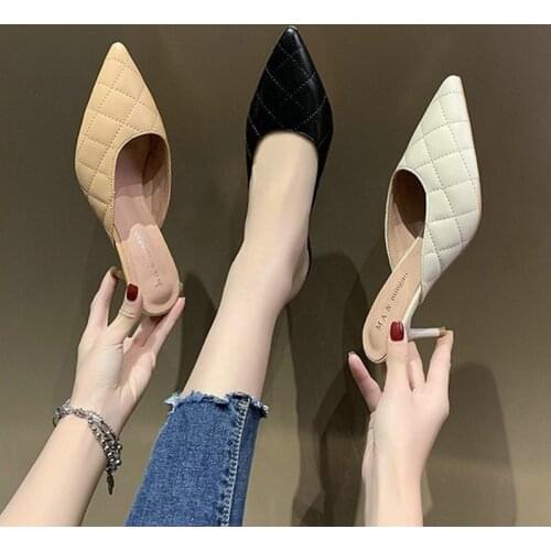 Baotou half slippers ladies, 2021 summer European and American fashion new pointed outdoor slippers, stiletto Muller sandals