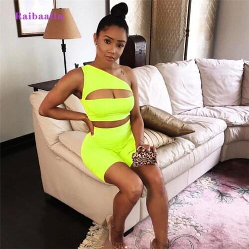 Raibaallu Female Sportswear Suit Sexy Hollow Yoga workout One Shoulder Sports Fitness Sets 2019 Autumn New