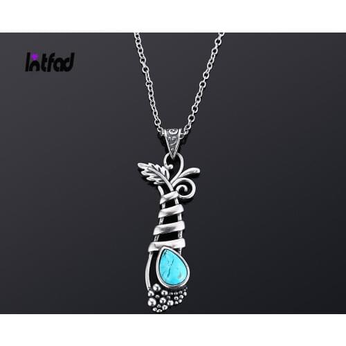 Vintage S925 Sterling Silver Jewelry Pendant Necklace Womens Fansy Grape Plant Shape Natural Turquoise Long Pendants Gifts